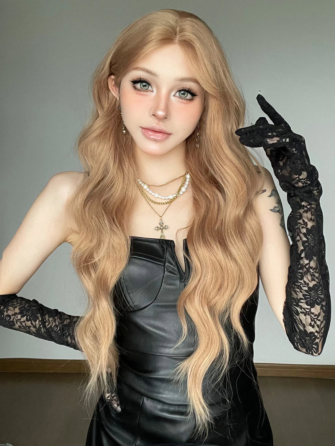28" Blonde Curly Lace Front Wig with Bangs - Heat Resistant Synthetic Hair for Women