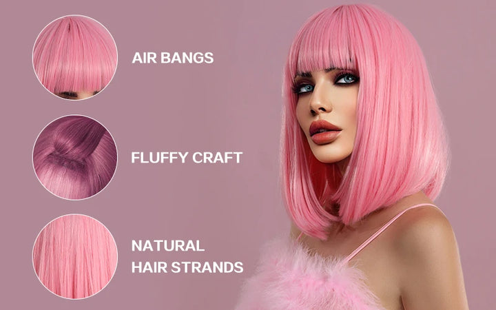 Short Black Bob Wig with Bangs for Women - Shoulder Length Synthetic Wig for Cosplay Party or Cleopatra Costume