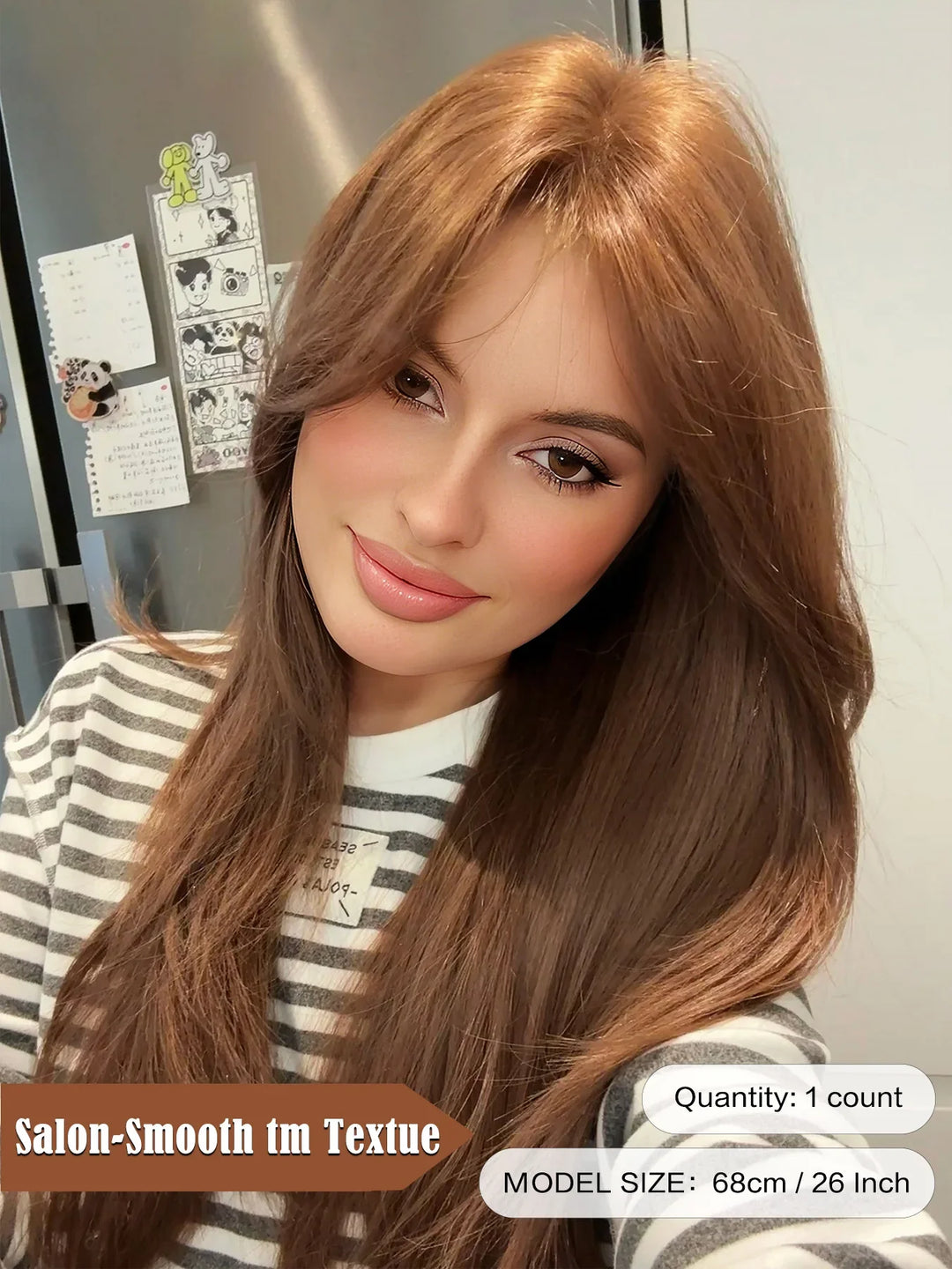 Monotop U Lace Long Straight Layered Wig for Women 26 Inches Heat Resistant Synthetic Black Wig with Natural Hairline.