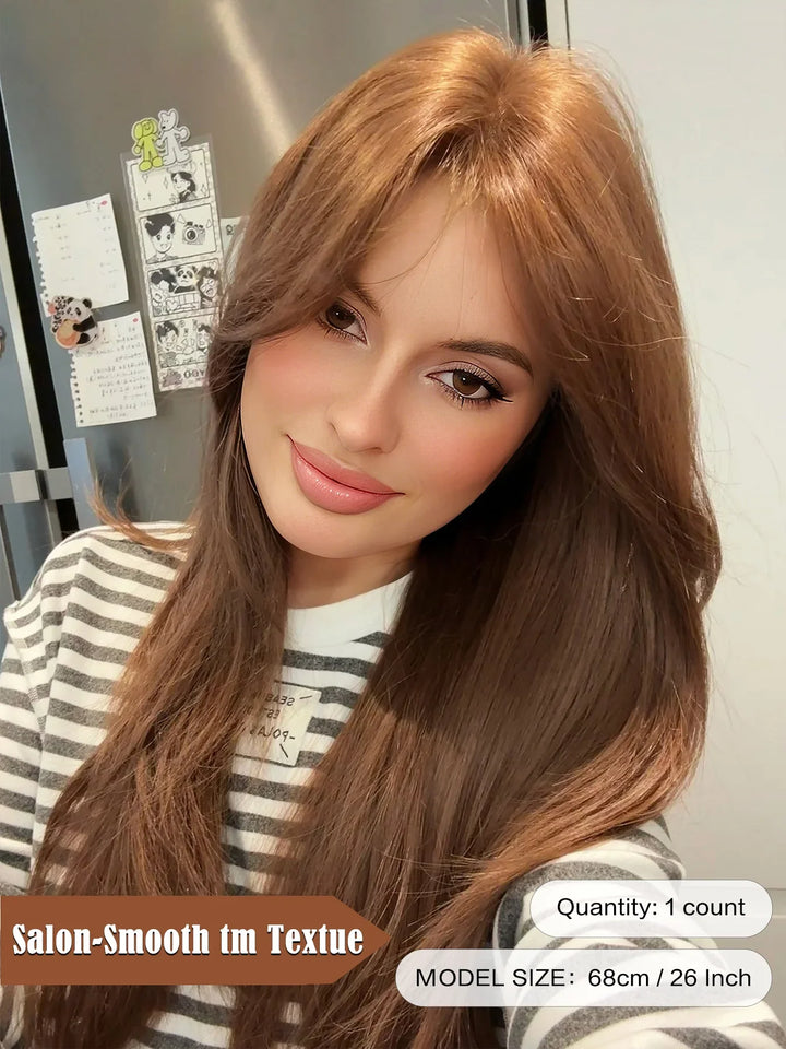 Monotop U Lace Long Straight Layered Wig for Women 26 Inches Heat Resistant Synthetic Black Wig with Natural Hairline.