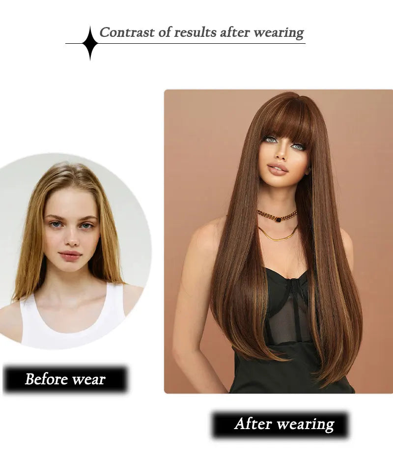 Long Straight Honey Blonde High-Quality Synthetic Hair with Bangs for Women. Heat-Resistant Fiber, Hot Selling 28 Inch.