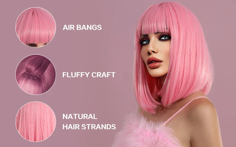 Short Black Bob Wig with Bangs for Women - Shoulder Length Synthetic Wig for Cosplay Party or Cleopatra Costume