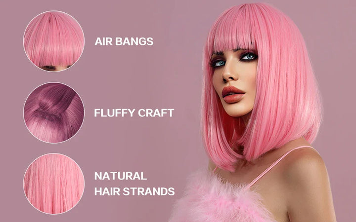 Short Black Bob Wig with Bangs for Women - Shoulder Length Synthetic Wig for Cosplay Party or Cleopatra Costume