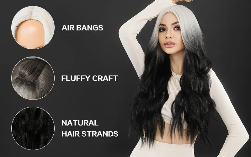 Skunk Water Wave Wig Synthetic Curly Wig for Women Long Deep Wave Wig in Light Brown With Ginger Orange Highlights.