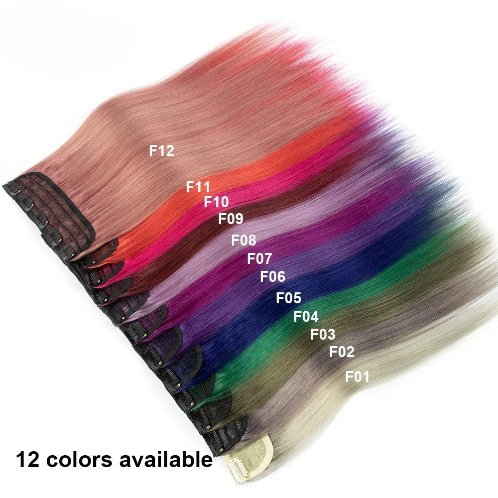 16" One-Piece Clip-In Human Hair Extension – 5-Clip Double Weft, Straight, Fancy Color Options
