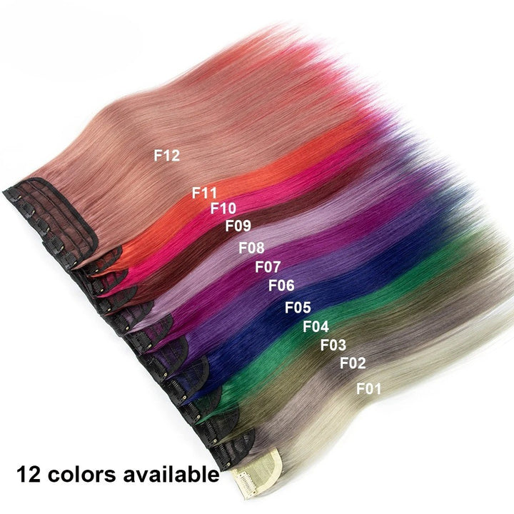 16" One-Piece Clip-In Human Hair Extension – 5-Clip Double Weft, Straight, Fancy Color Options