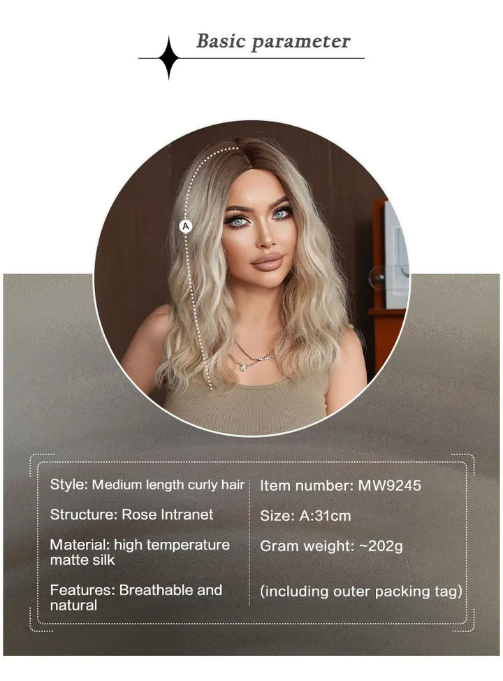 26 Inch Long Blond Curly Hair Wig with Bangs Synthetic Matte Hair Wig for Women.