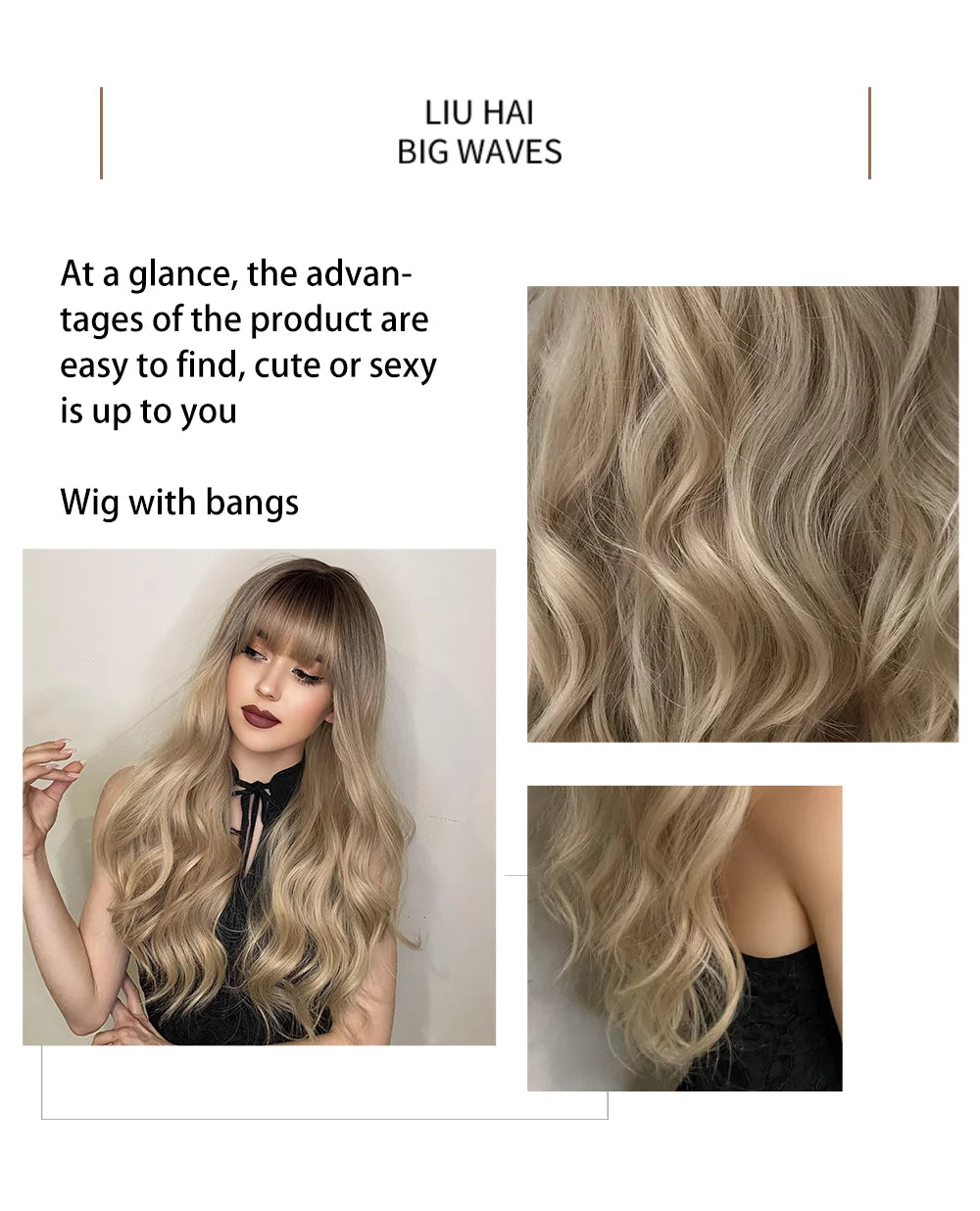 Blonde Ombre Long Wavy Wig with Bangs - Synthetic, Heat Resistant, Perfect for Cosplay