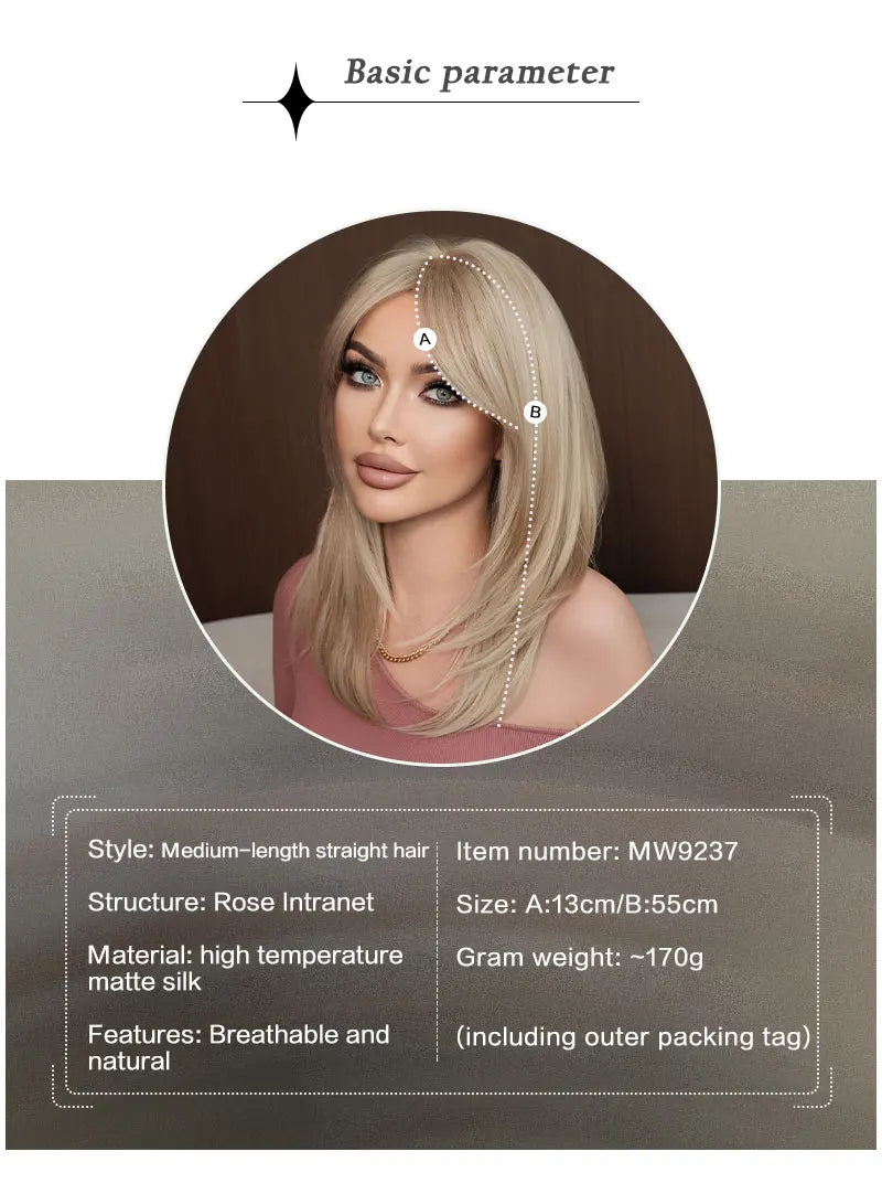 24 Inch Blond Long Straight Synthetic Heat Resistant Wig for Women. White Hair Wigs.