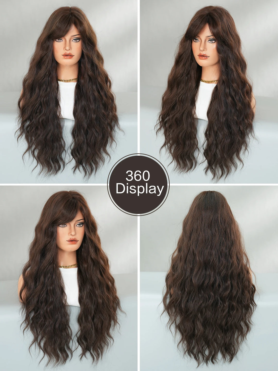 28 Inch Curly Ombre Brown Synthetic Hair Shoulder Length Wavy Wig. Heat resistant fiber, natural look