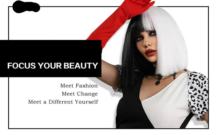 Short red wig with bangs for women, perfect for parties and cosplay. Made of heat-resistant synthetic material.