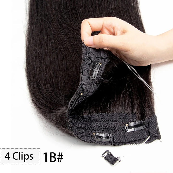 Fish Line Wire Hair Extensions - Invisible Clip-in Human Hair Extensions with 4 Clips. Made from real natural hair, available in lengths of 12-24 inches.