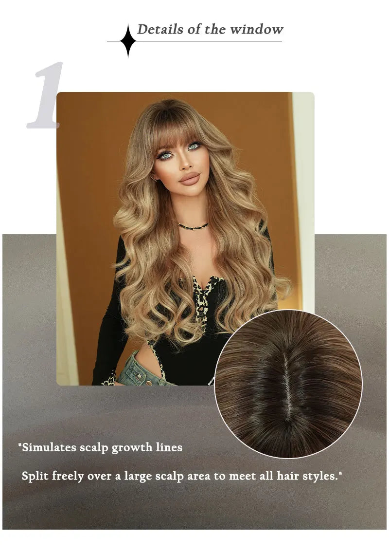 28" Blonde Curly Lace Front Wig with Bangs - Heat Resistant Synthetic Hair for Women