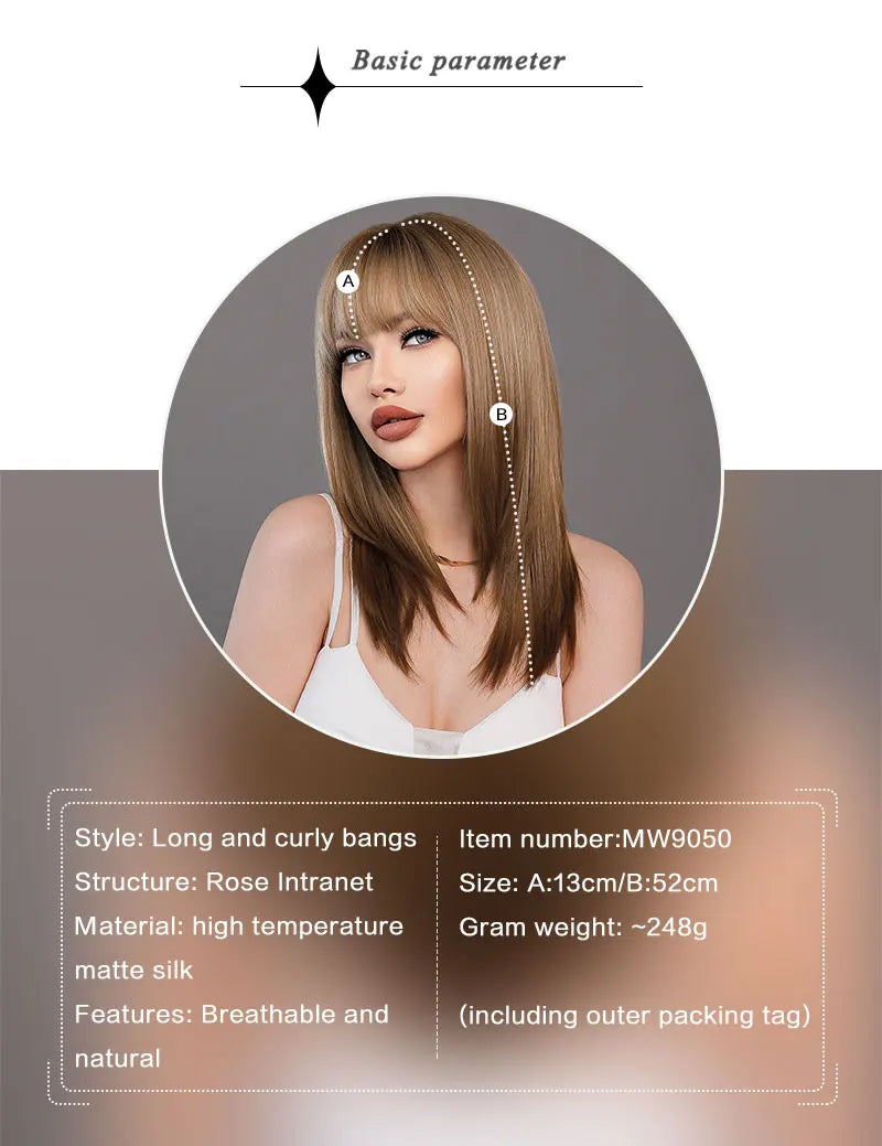 Ombre Blonde Wigs for Women Medium Length Straight Layered Synthetic Wigs With Bangs