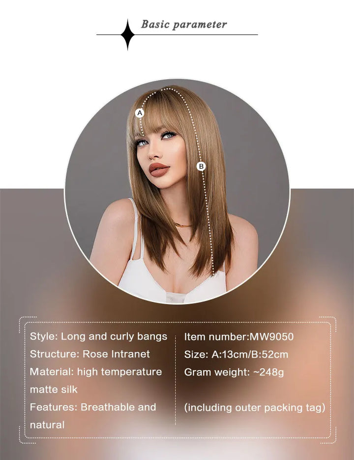 Ombre Blonde Wigs for Women Medium Length Straight Layered Synthetic Wigs With Bangs