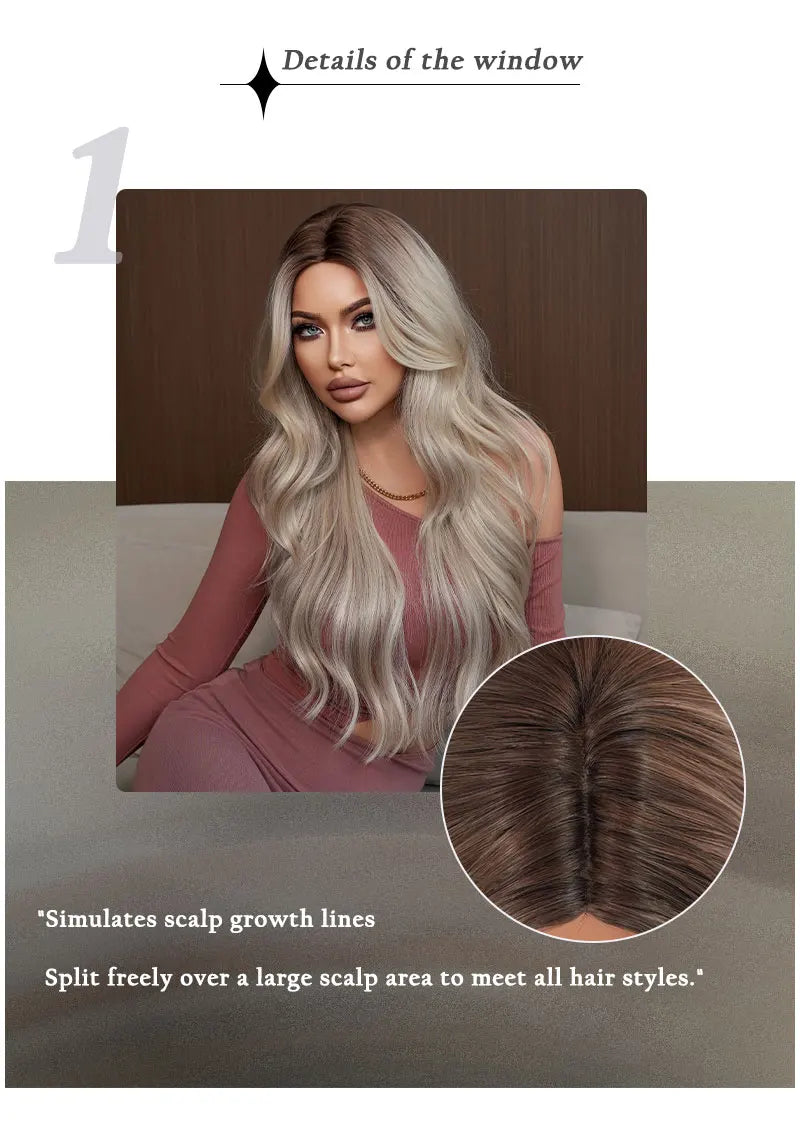 30-Inch Ombre Platinum Blonde Long Curls Synthetic Heat-Resistant Wig for Women Natural Hair Slit Matte White Hair Wigs Peluca#