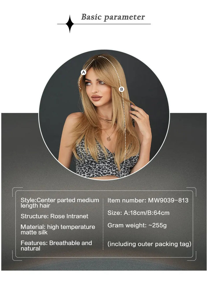 26-inch Layered Long Straight Ombre Blonde Middle-Parted Synthetic Matte Hair Wig for Women, Heat Resistant.