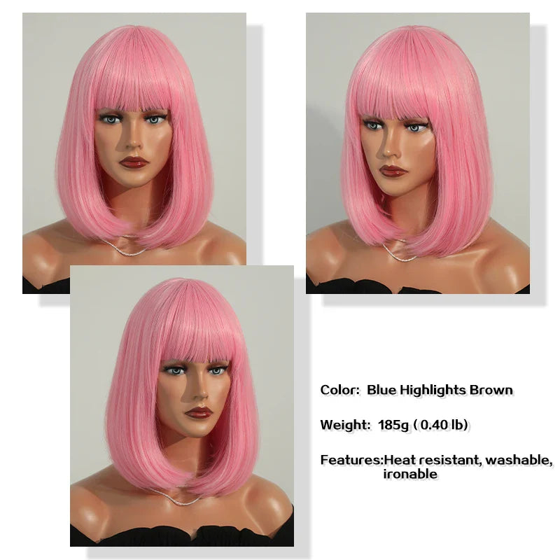 Short Black Bob Wig with Bangs for Women - Shoulder Length Synthetic Wig for Cosplay Party or Cleopatra Costume
