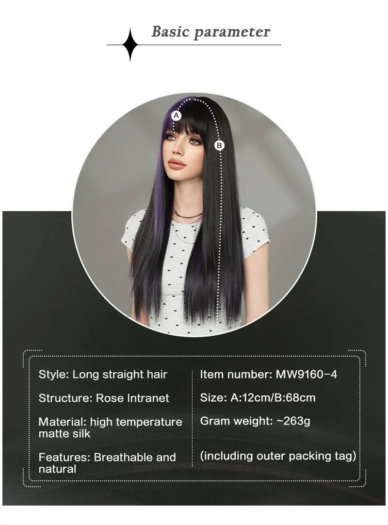 Orange Blonde Long Straight Wig with Bangs Synthetic Cruella De Vil Costume Hair Wig for Women Cosplay Anime Party Halloween.