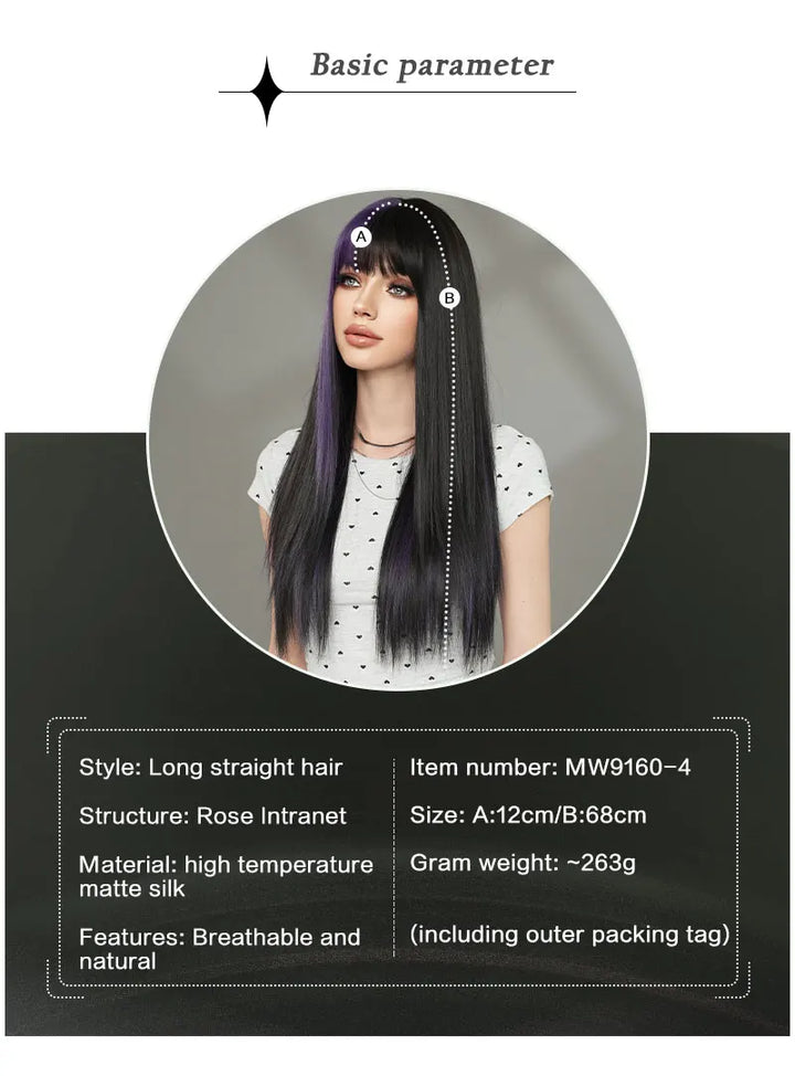Orange Blonde Long Straight Wig with Bangs Synthetic Cruella De Vil Costume Hair Wig for Women Cosplay Anime Party Halloween.
