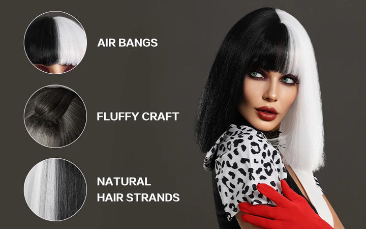 Short red wig with bangs for women, perfect for parties and cosplay. Made of heat-resistant synthetic material.