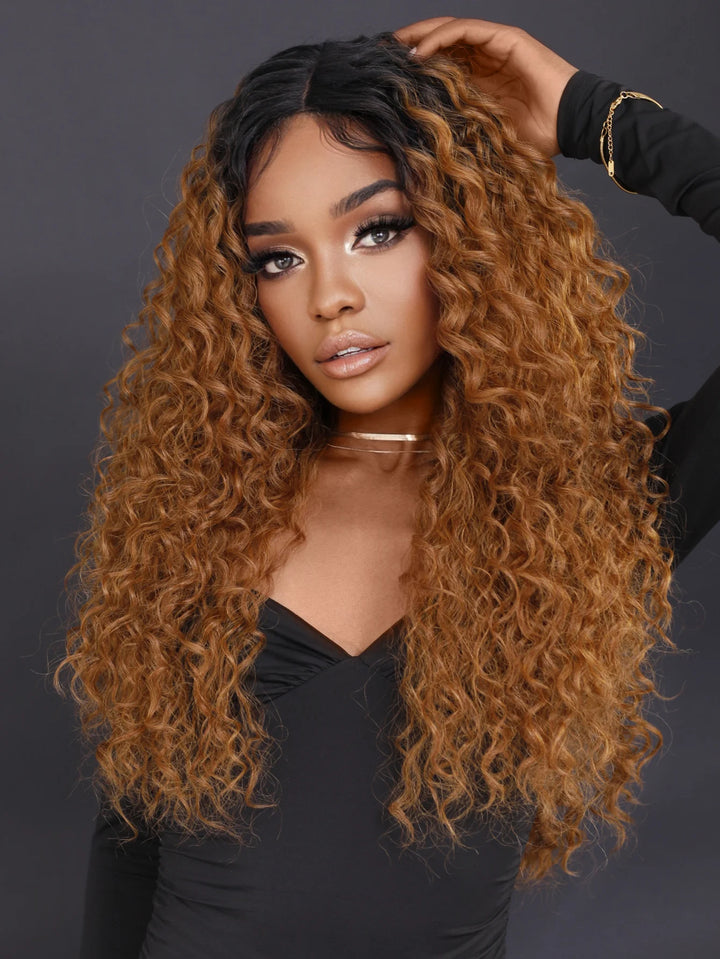 Black Blonde Lace Front Wigs Afro Curly Hair for Black Women Middle Part Water Wavy Wig Kanikaron Synthetic Hair Wig