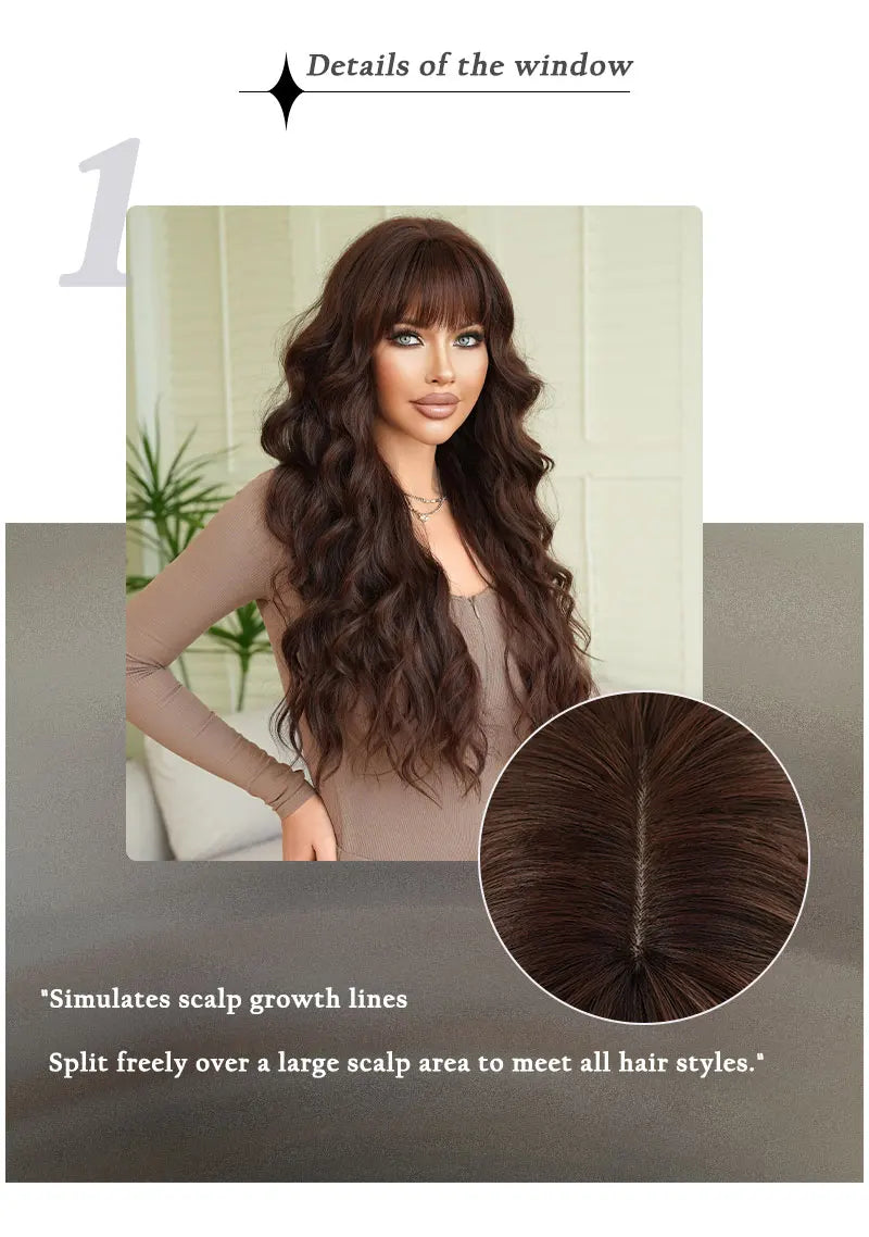 28 Inch Curly Brown Synthetic Hair Shoulder Length Water Wavy Wigs Heat Resistant Fiber Natural Matt Wigs Peluca Rizada
