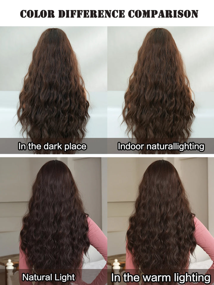 28 Inch Curly Ombre Brown Synthetic Hair Shoulder Length Wavy Wig. Heat resistant fiber, natural look