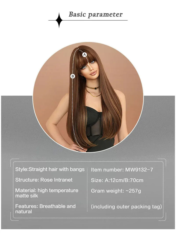 Long Straight Honey Blonde High-Quality Synthetic Hair with Bangs for Women. Heat-Resistant Fiber, Hot Selling 28 Inch.