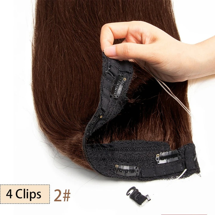 Fish Line Wire Hair Extensions - Invisible Clip-in Human Hair Extensions with 4 Clips. Made from real natural hair, available in lengths of 12-24 inches.