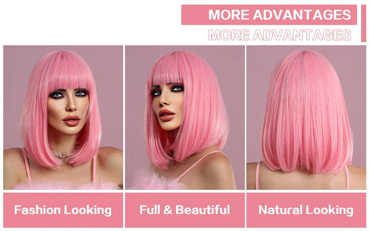 Short Black Bob Wig with Bangs for Women - Shoulder Length Synthetic Wig for Cosplay Party or Cleopatra Costume
