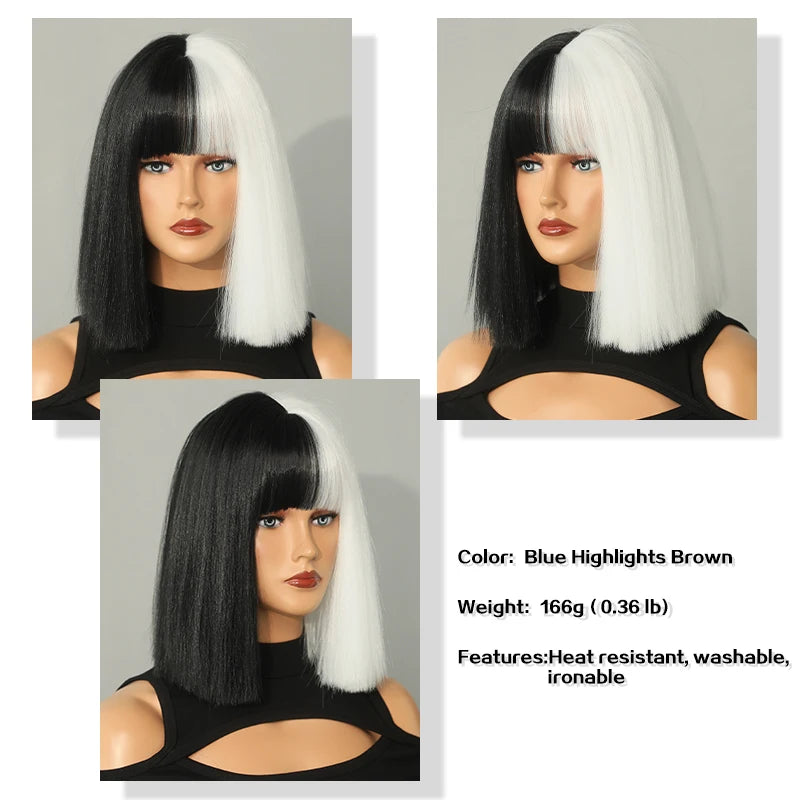 Short red wig with bangs for women, perfect for parties and cosplay. Made of heat-resistant synthetic material.