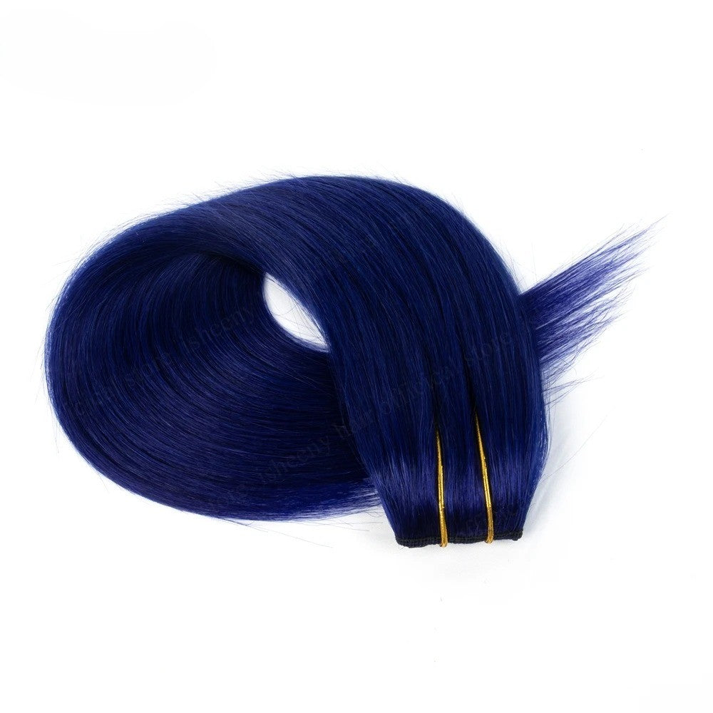 16" One-Piece Clip-In Human Hair Extension – 5-Clip Double Weft, Straight, Fancy Color Options