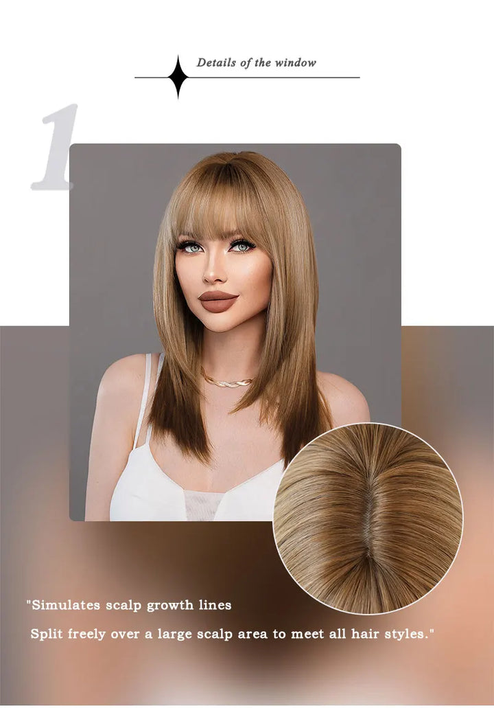 Ombre Blonde Wigs for Women Medium Length Straight Layered Synthetic Wigs With Bangs