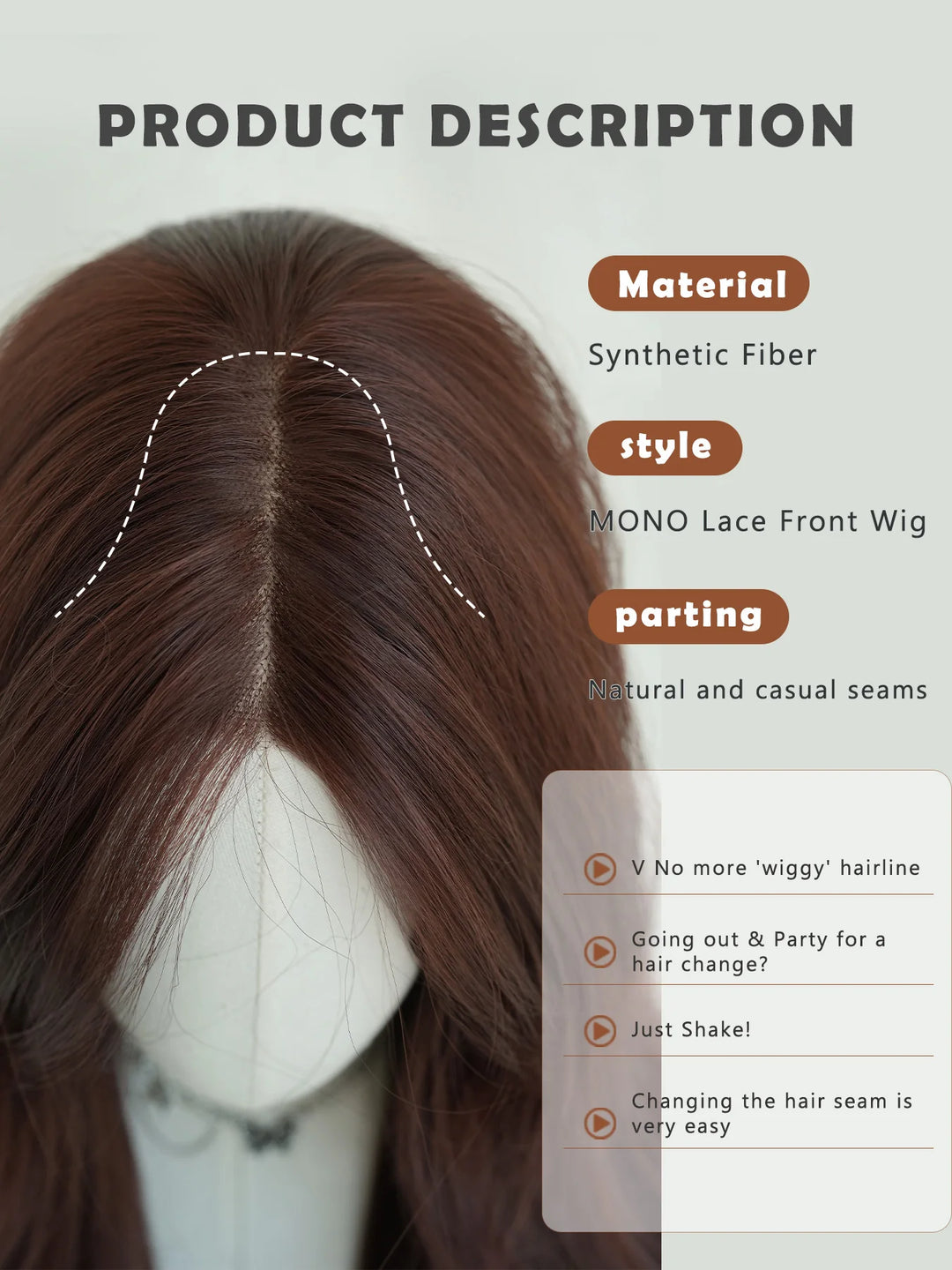26" Burgundy U-Part Lace Front Curly Wig for Women - Heat Resistant Synthetic Hair - Natural Hairline - Monotop - Red Wine Color