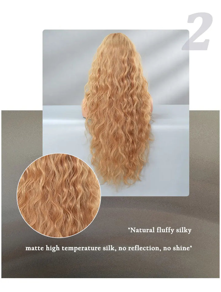 Extra Long Blonde Water Wavy Wig with Bang for Women - 32 Inch Synthetic Glueless Wig with Natural Matte Hair