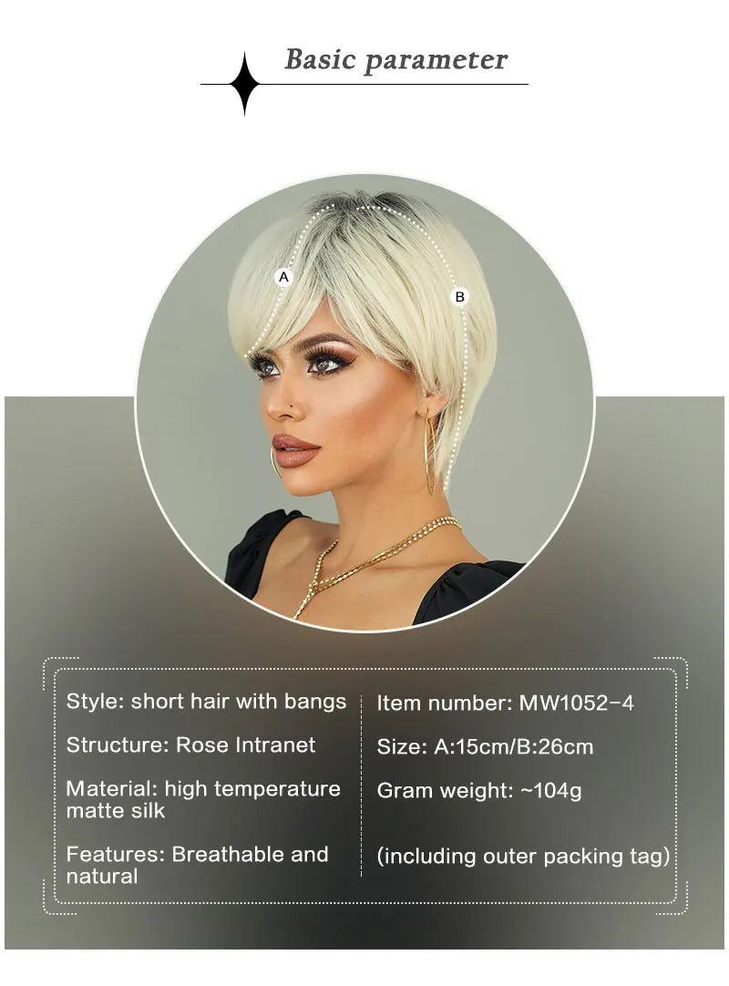 10 Inch Short Pixie Cut Hair Wigs for Women in Platinum Blonde. Layered Synthetic Ombre White Hair Wig for White Women.