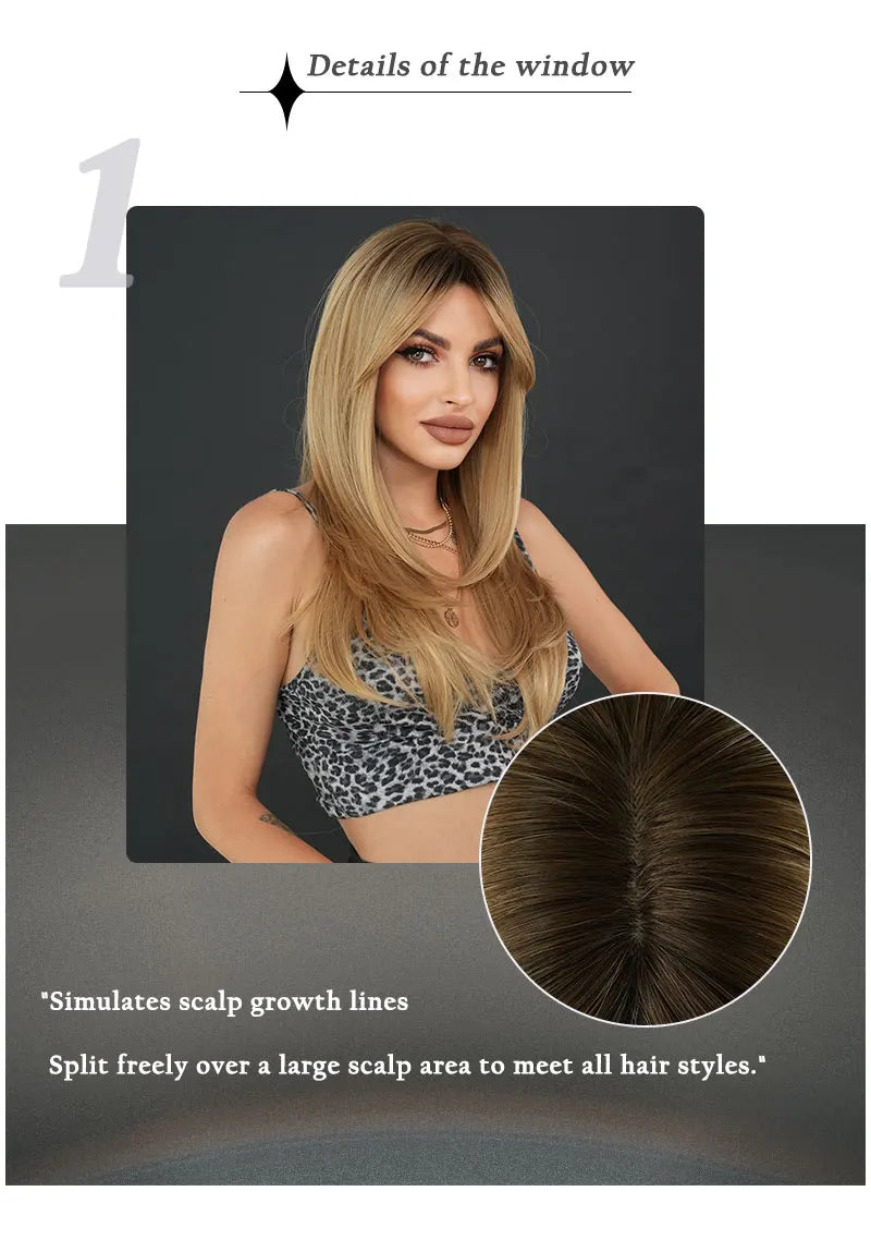 26-inch Layered Long Straight Ombre Blonde Middle-Parted Synthetic Matte Hair Wig for Women, Heat Resistant.