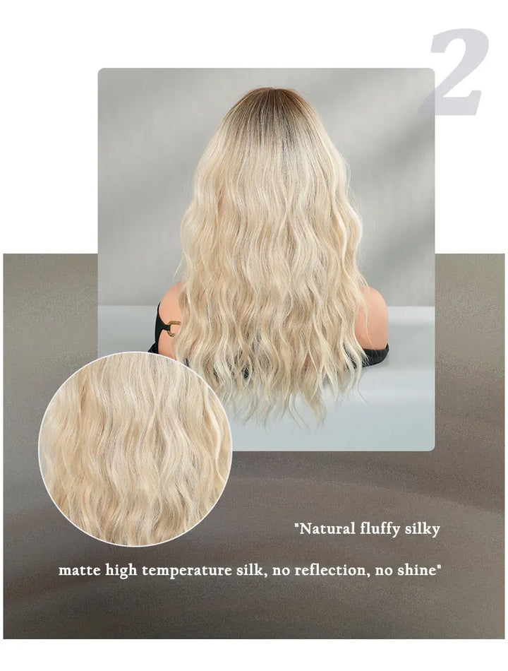 26 Inch Long Blond Curly Hair Wig with Bangs Synthetic Matte Hair Wig for Women.
