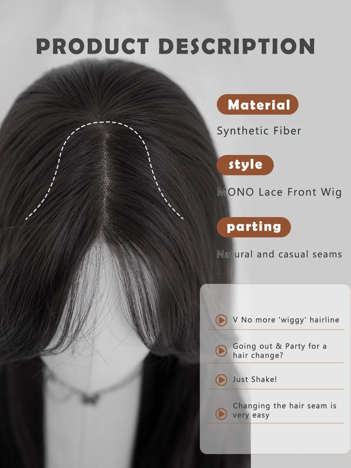 Monotop U Lace Long Straight Layered Wig for Women 26 Inches Heat Resistant Synthetic Black Wig with Natural Hairline.