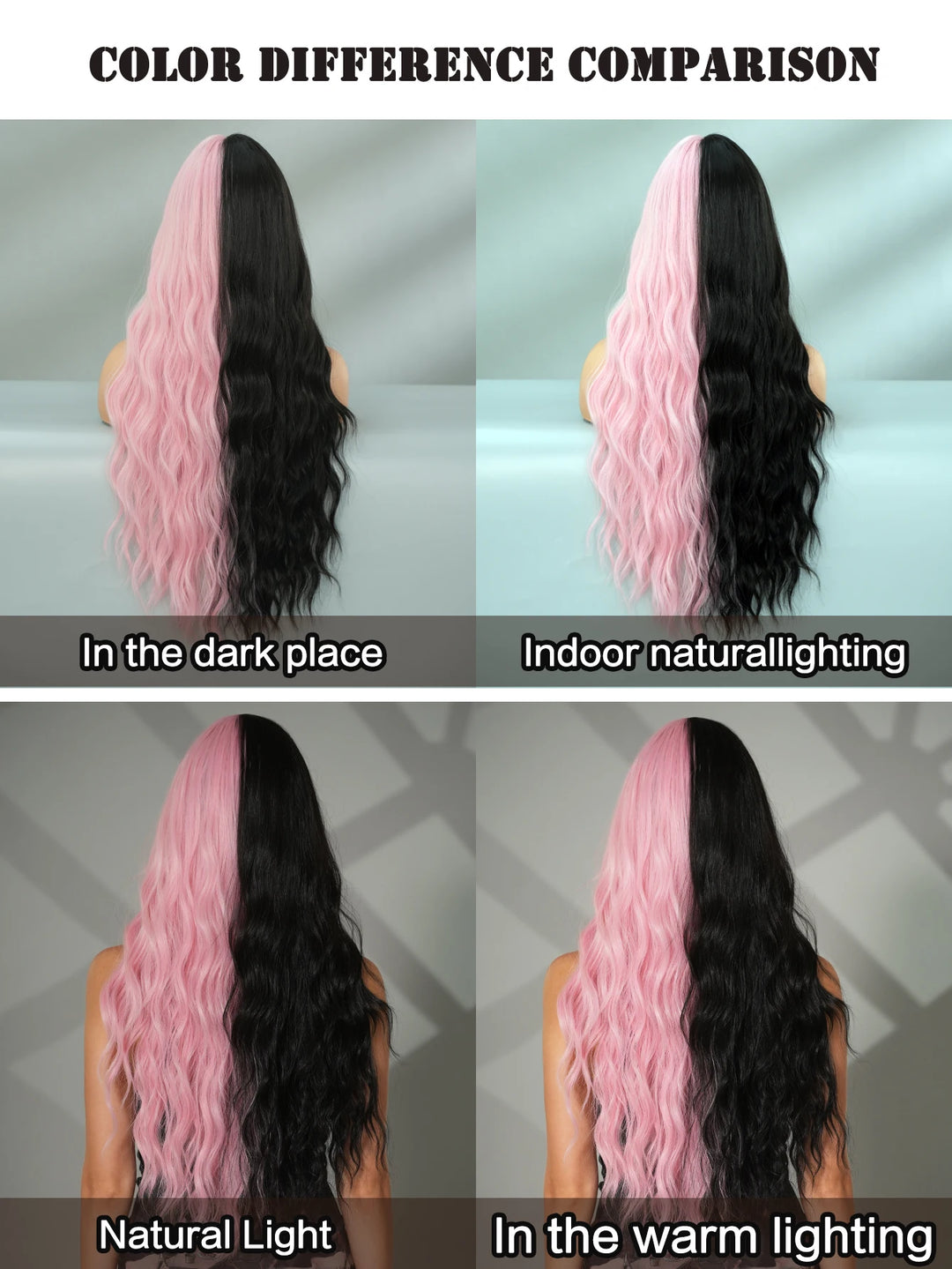 Black Pink Synthetic Hair Skunk Stripe Long Wavy Wigs Heat Resistant Fiber Wholesale Natural Matt Wigs 30 Inch
