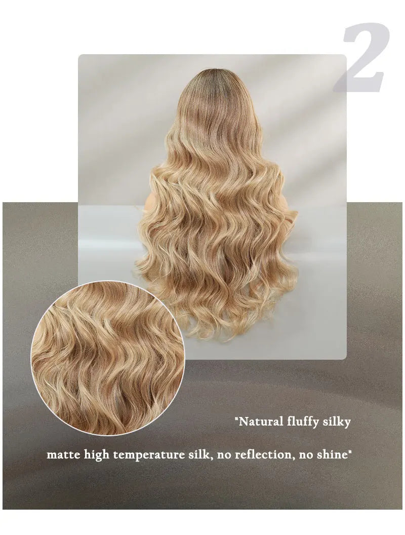 28" Blonde Curly Lace Front Wig with Bangs - Heat Resistant Synthetic Hair for Women