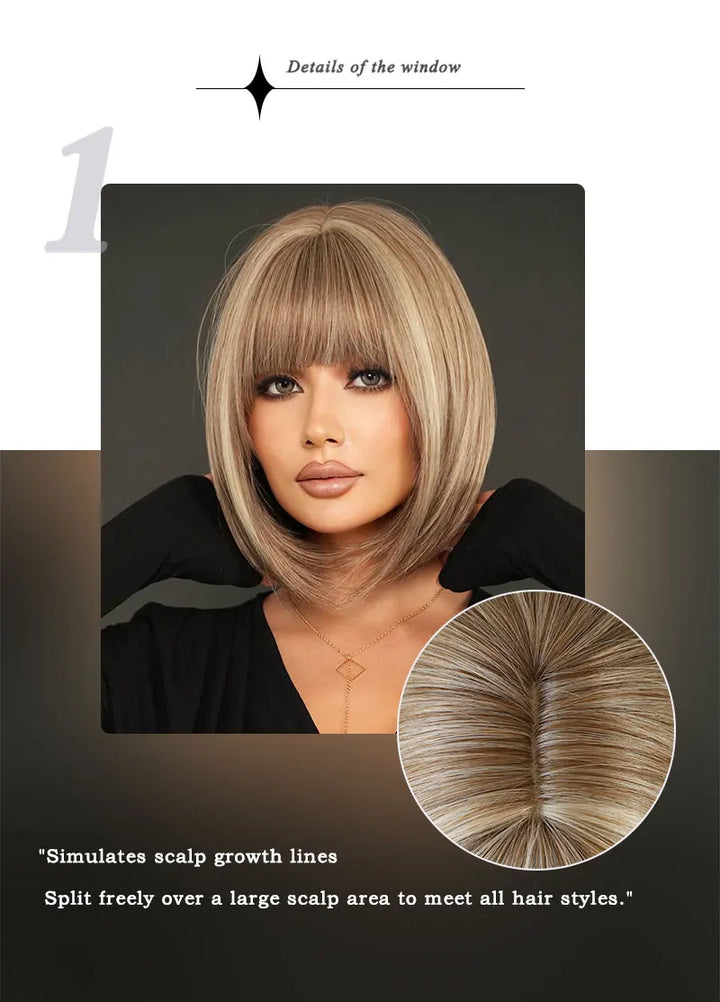 Black Bob Wigs with Bangs, Synthetic Straight Bob Wigs for Women, Heat Resistant 12 in Hair