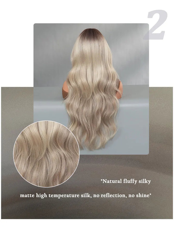 30-Inch Ombre Platinum Blonde Long Curls Synthetic Heat-Resistant Wig for Women Natural Hair Slit Matte White Hair Wigs Peluca#
