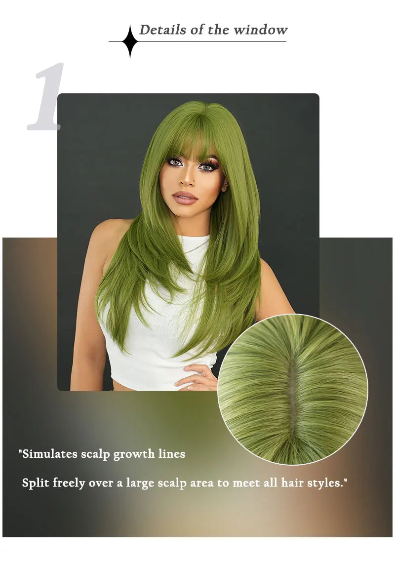 26" Long Wavy Red Layered Wig with Bangs, Synthetic Heat Resistant Hair for Daily Use.