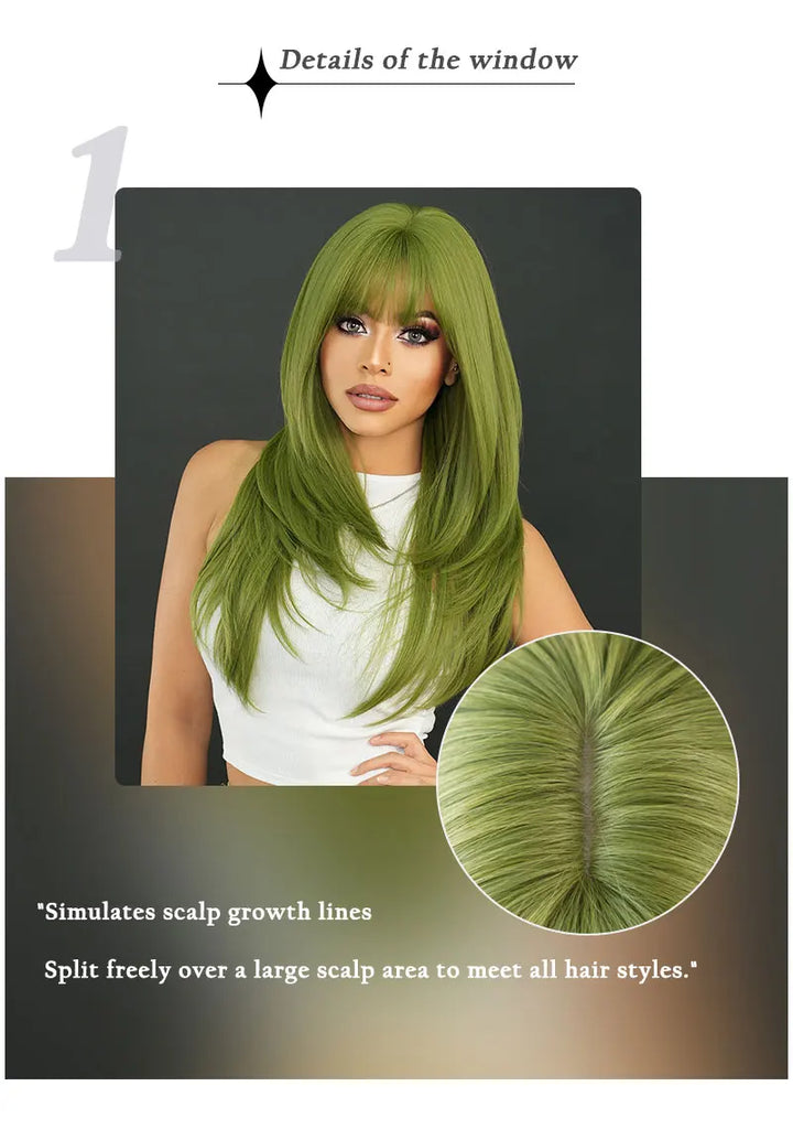 26" Long Wavy Red Layered Wig with Bangs, Synthetic Heat Resistant Hair for Daily Use.