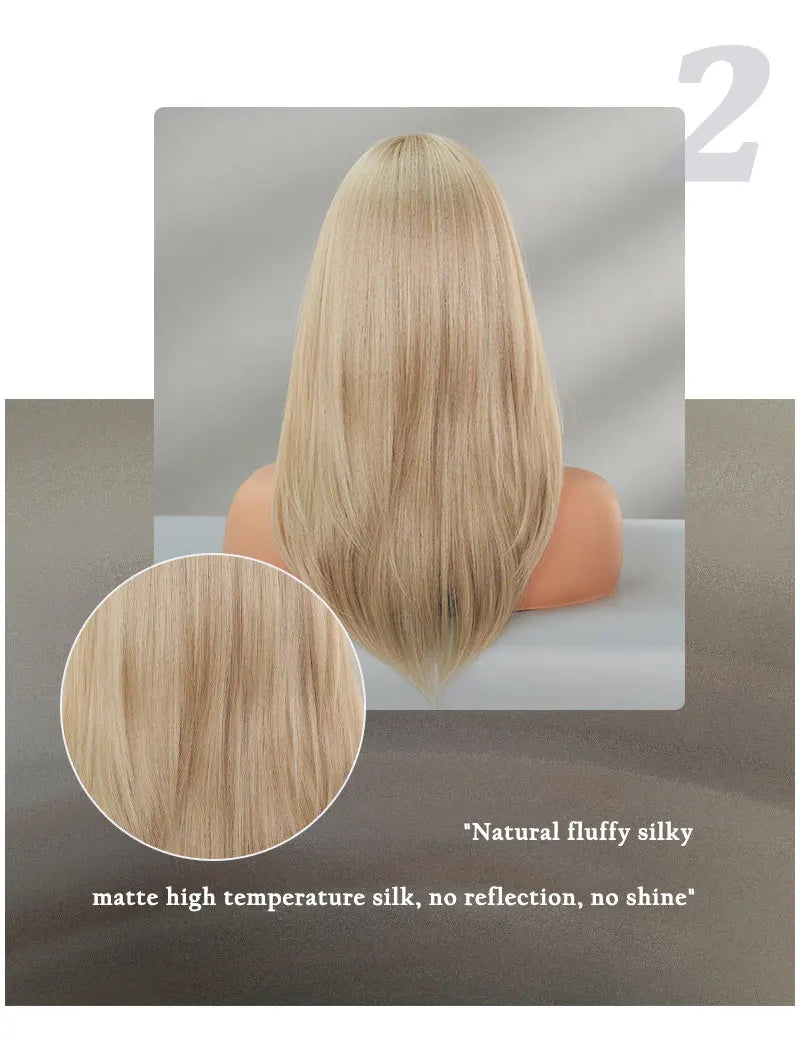 24 Inch Blond Long Straight Synthetic Heat Resistant Wig for Women. White Hair Wigs.