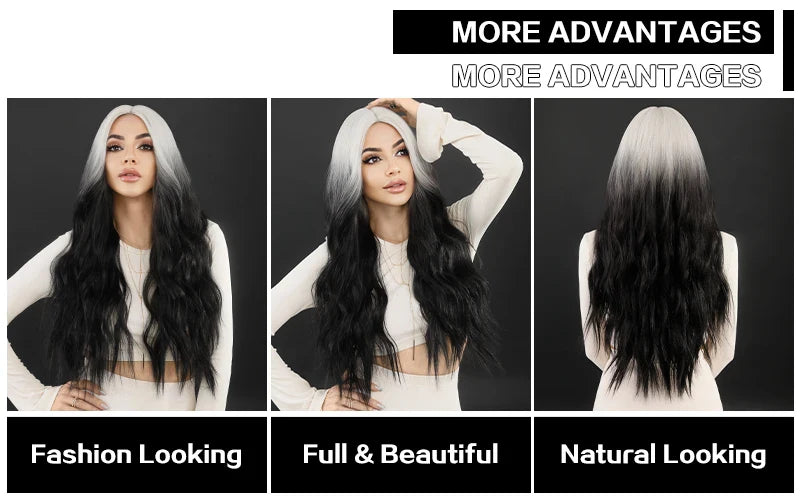 Skunk Water Wave Wig Synthetic Curly Wig for Women Long Deep Wave Wig in Light Brown With Ginger Orange Highlights.