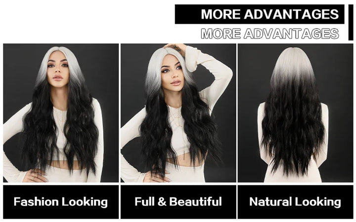 Skunk Water Wave Wig Synthetic Curly Wig for Women Long Deep Wave Wig in Light Brown With Ginger Orange Highlights.