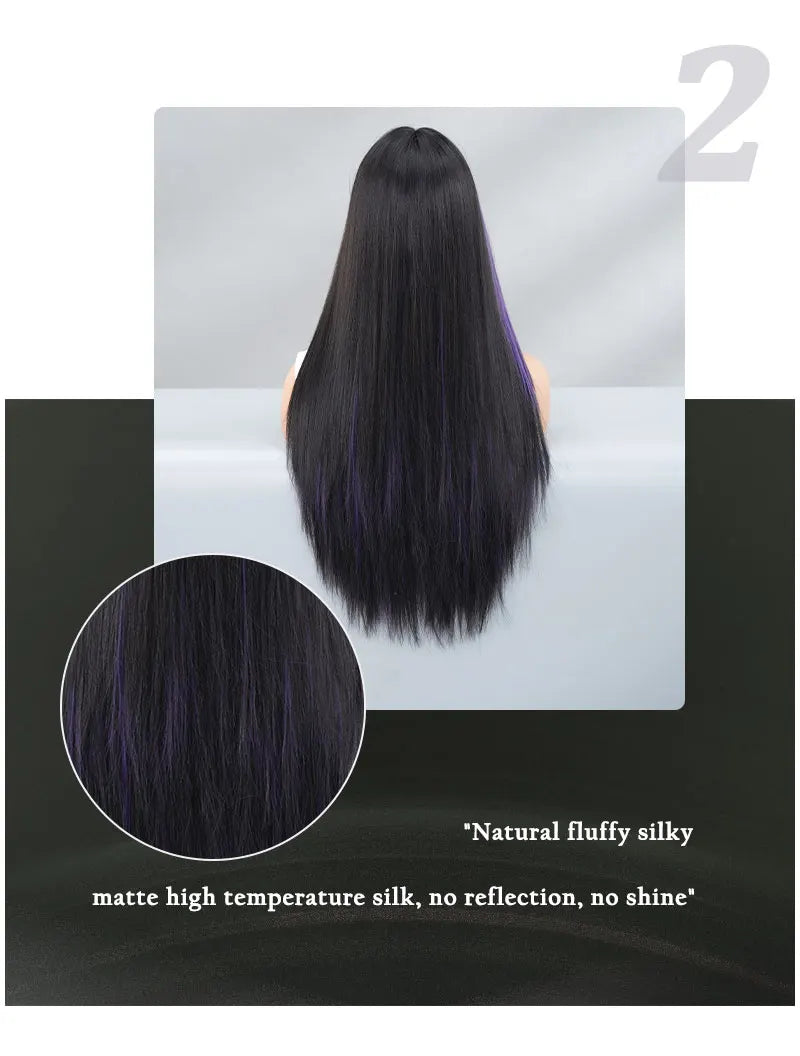 Orange Blonde Long Straight Wig with Bangs Synthetic Cruella De Vil Costume Hair Wig for Women Cosplay Anime Party Halloween.